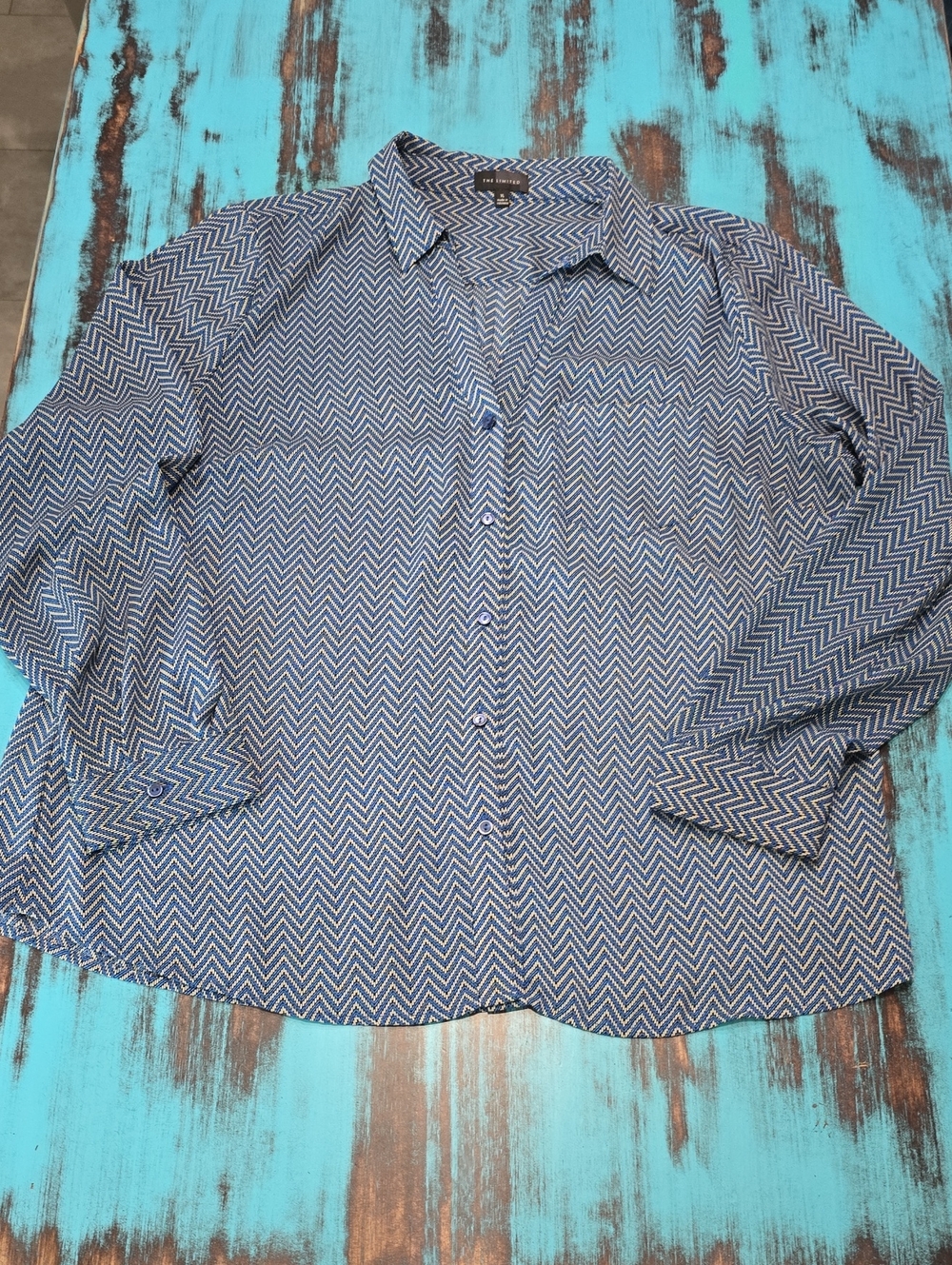 The Limited Blue Chevron Button-Up Blouse